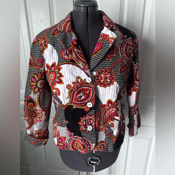 Chico’s quilted cotton blazer fully lined . - Picture 7 of 11